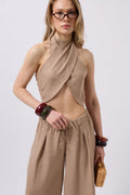 Cross Tie Linen Mink Crop