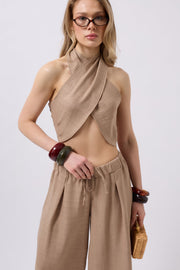 Cross-Laced Linen Mink Crop