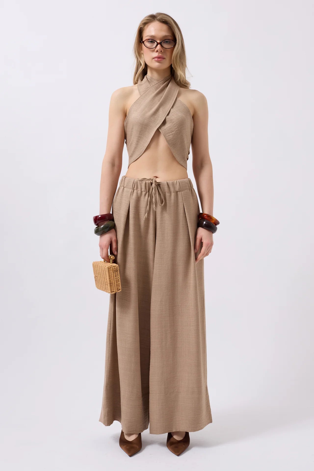 Cross-Laced Linen Mink Crop