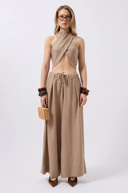 Cross-Laced Linen Mink Crop