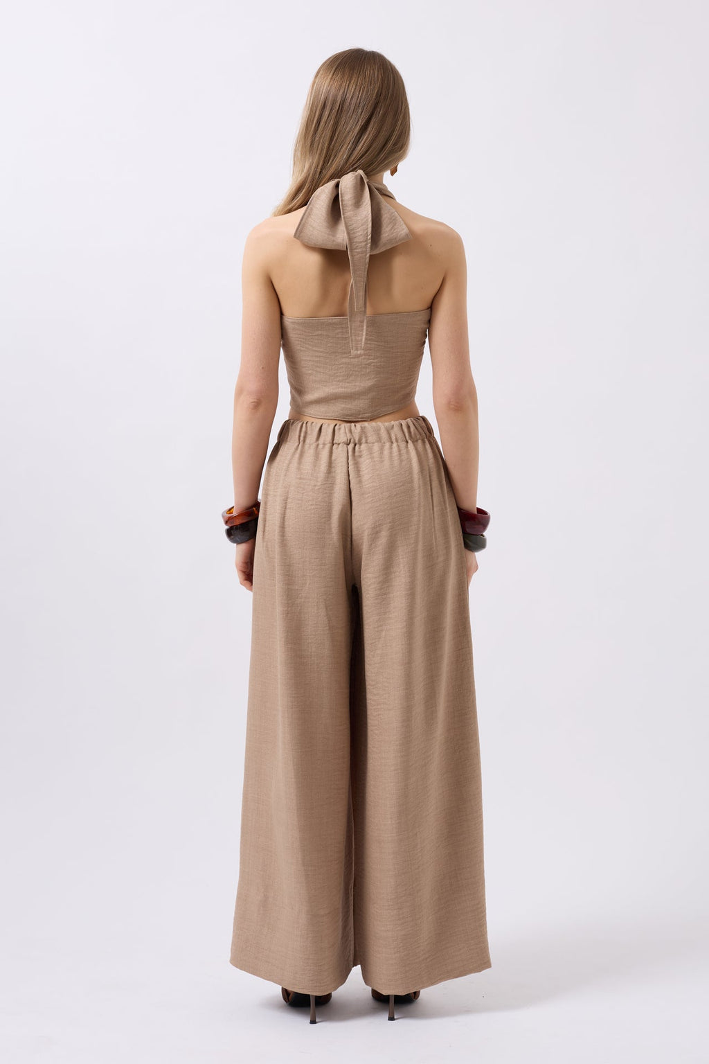 Cross Tie Linen Mink Crop