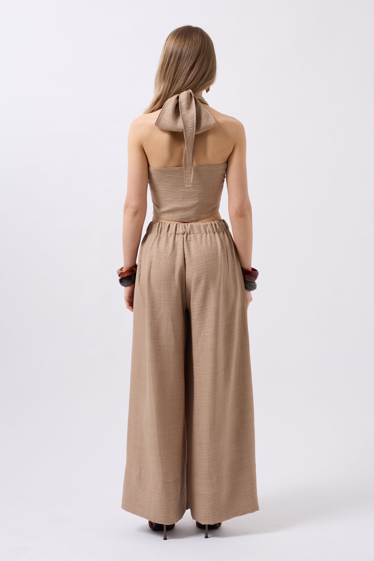 Cross Tie Linen Mink Crop