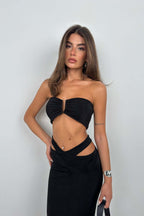 Cross Waist Black Maxi Skirt
