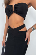 Cross Waist Black Maxi Skirt
