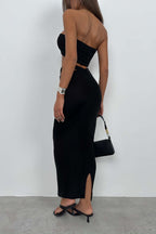 Cross Waist Black Maxi Skirt