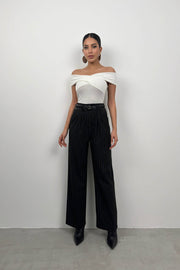 Cross Boat Neck Ecru Bodysuit