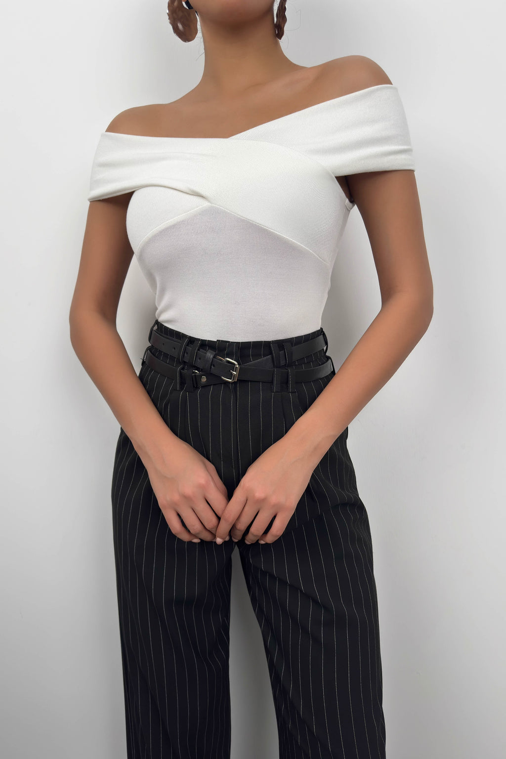 Cross Boat Neck Ecru Bodysuit