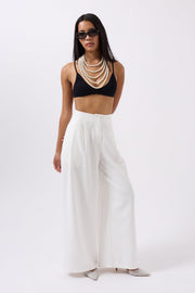 Casual High Waist White Trousers