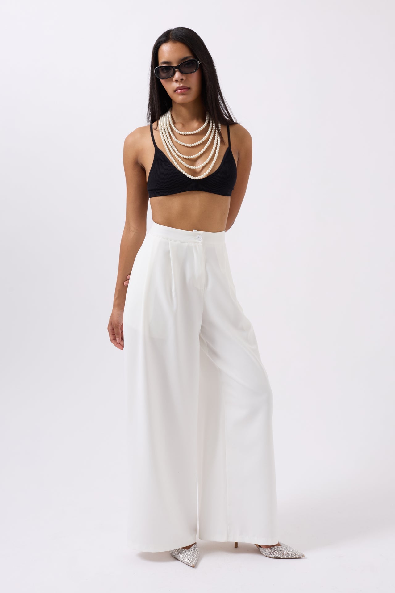 Casual High Waist White Pants