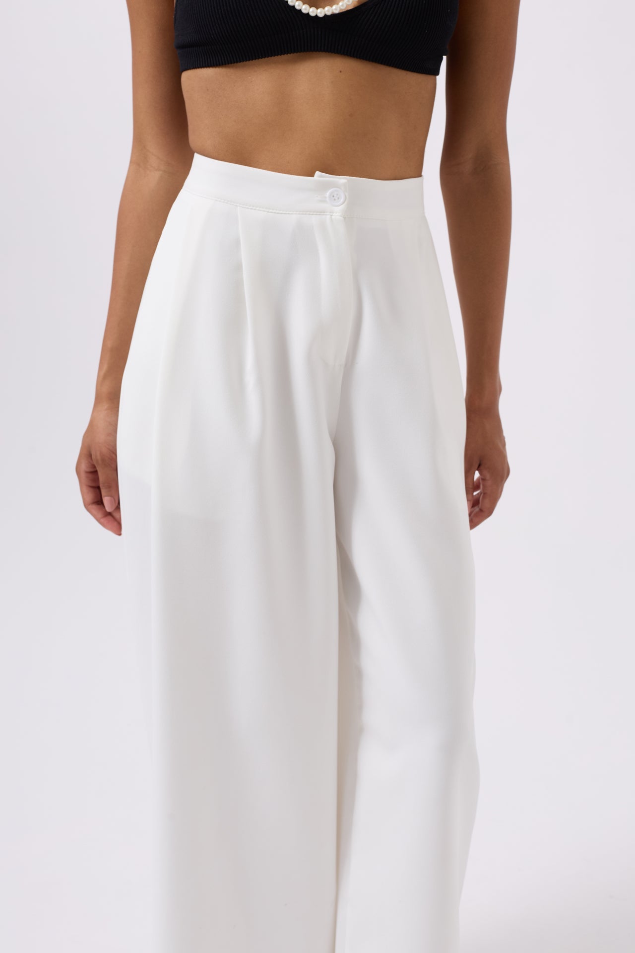Casual High Waist White Pants