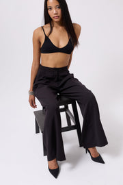 Casual High Waist Black Trousers