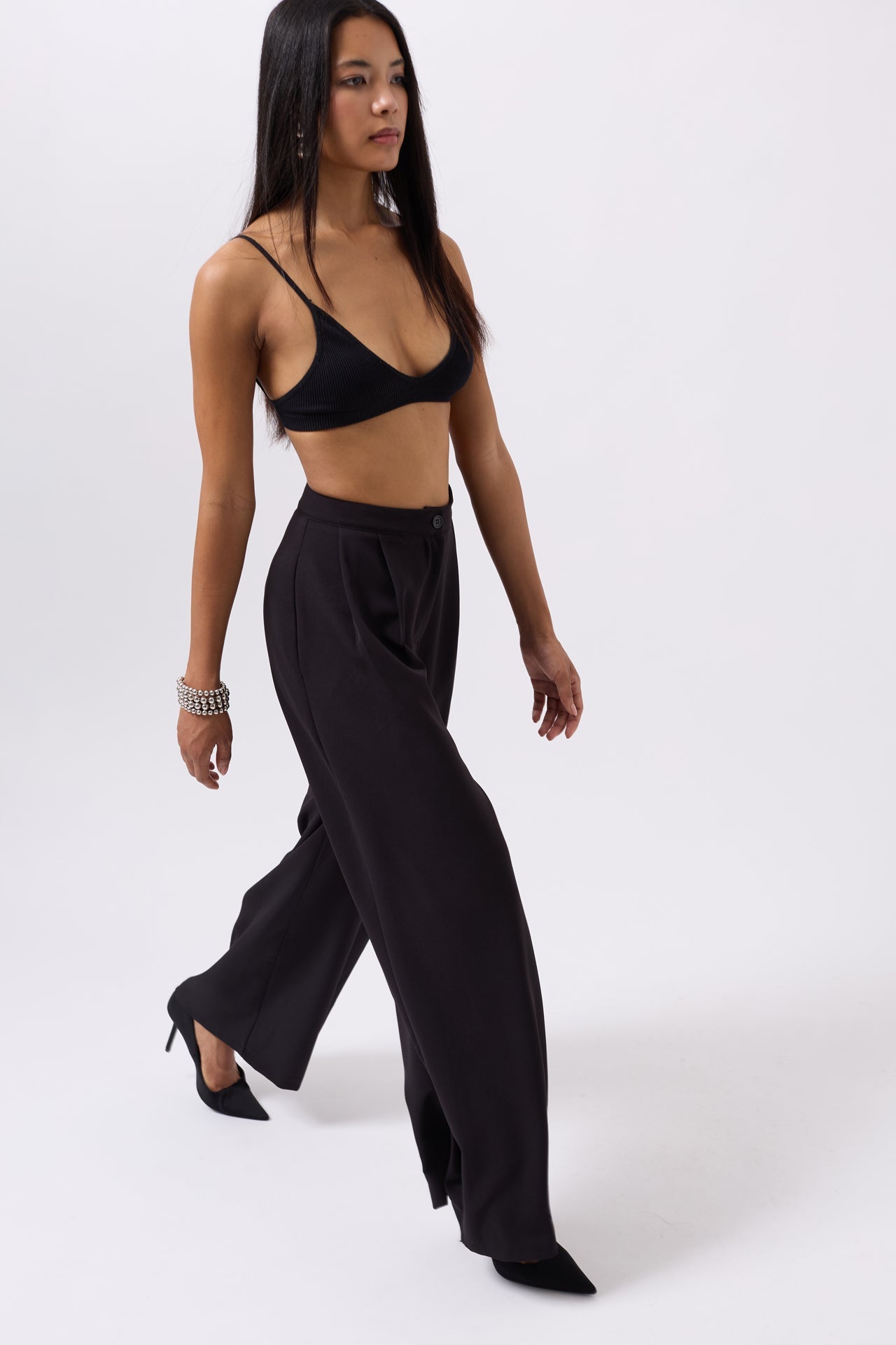 Casual High Waist Black Pants