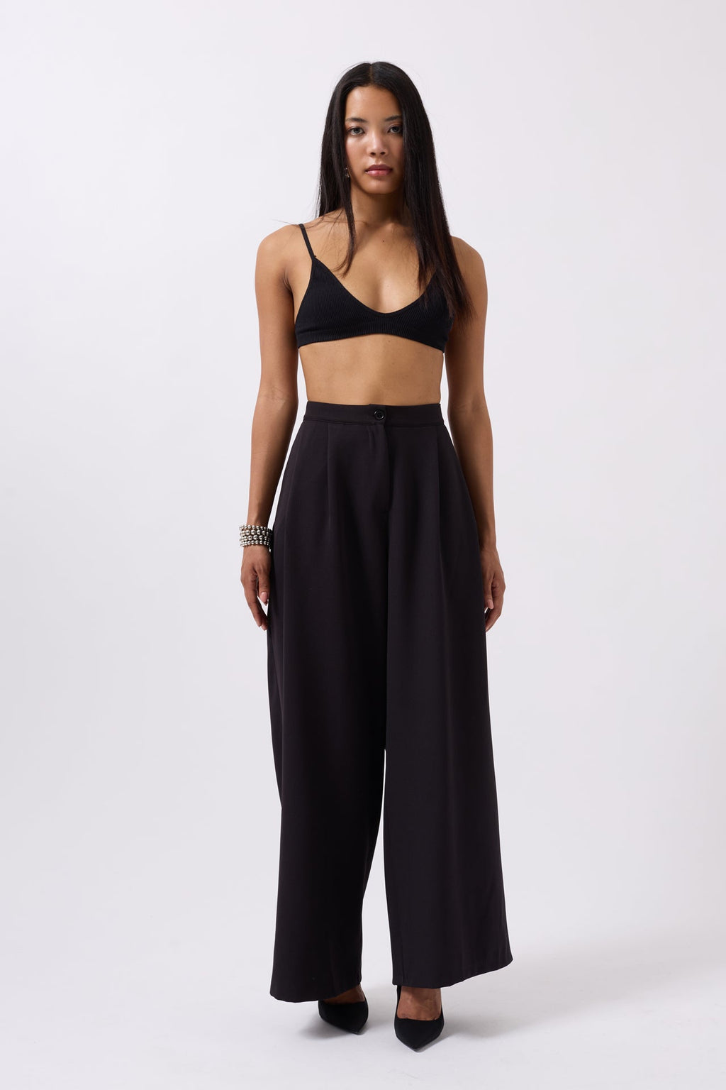 Casual High Waist Black Pants