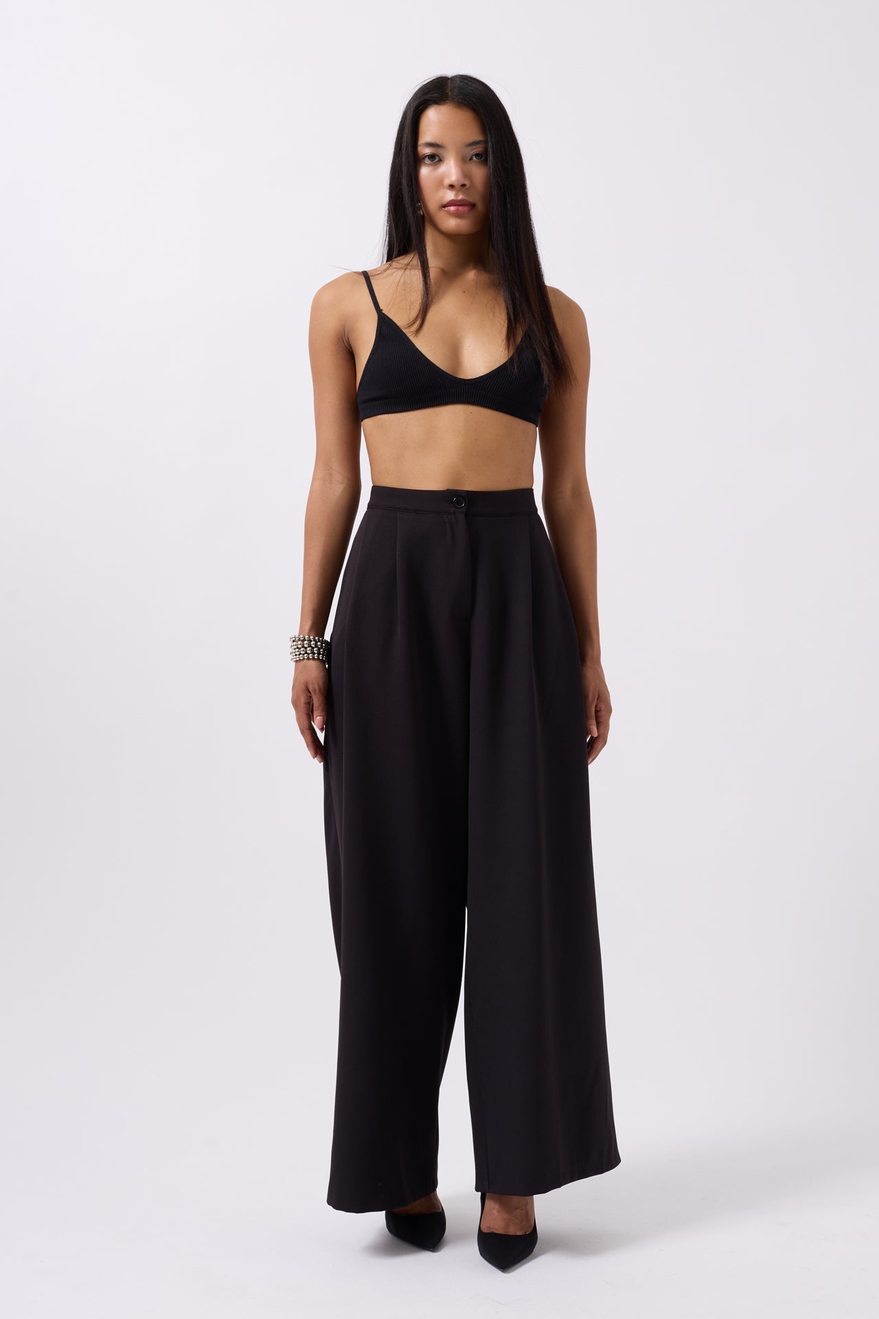 Casual High Waist Black Pants