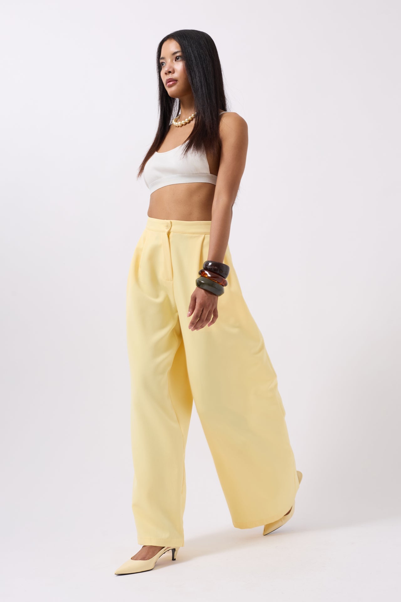 Casual High Waist Yellow Pants
