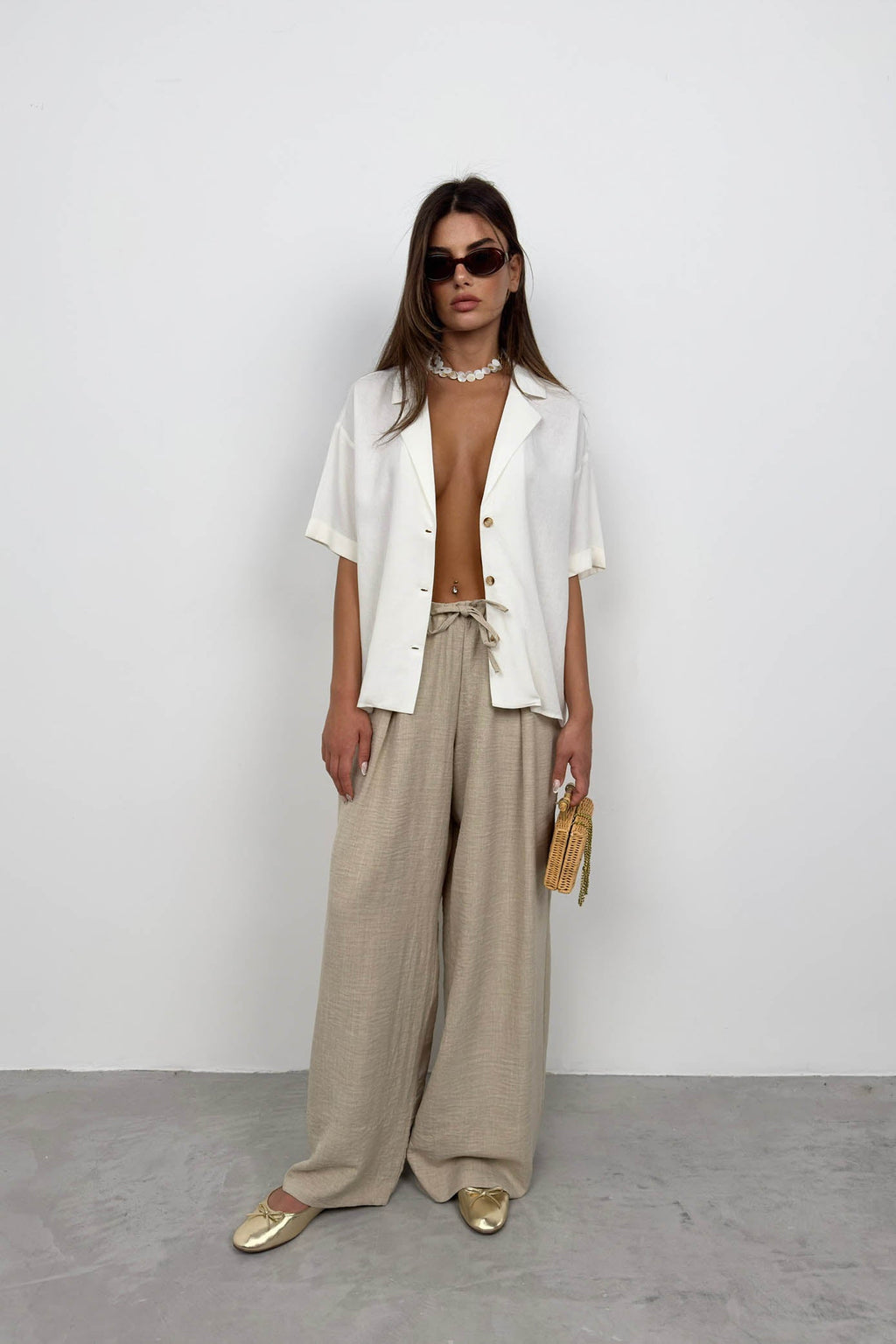 Blazer Collar White Linen Shirt