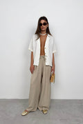 Blazer Collar White Linen Shirt