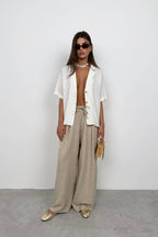 Blazer Collar White Linen Shirt
