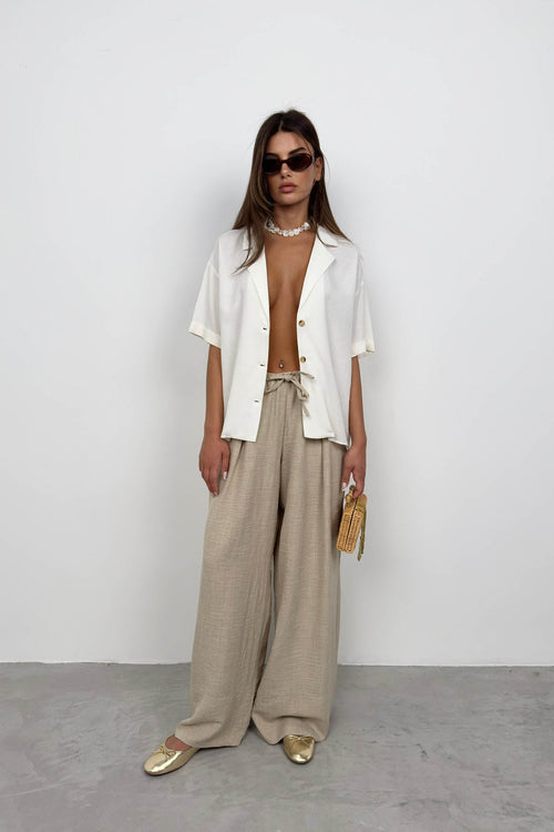 Blazer Collar White Linen Shirt