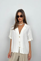 Blazer Collar White Linen Shirt
