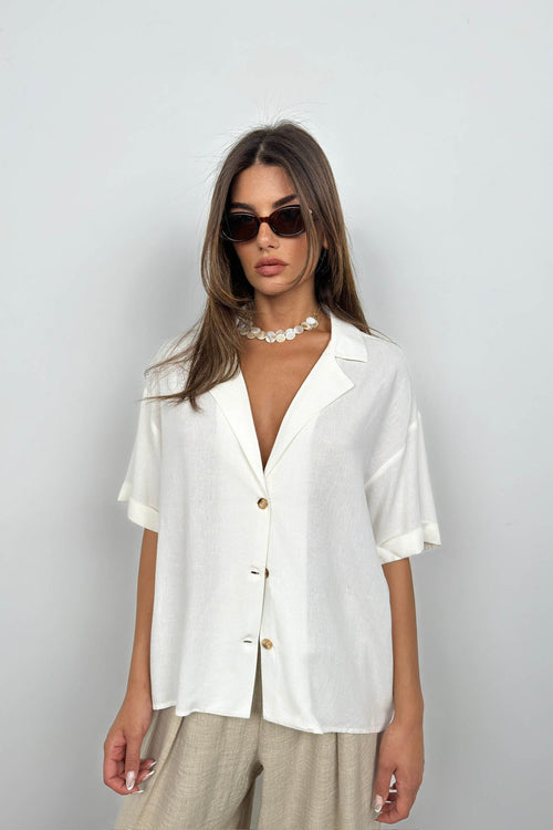 Blazer Collar White Linen Shirt