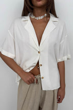 Blazer Collar White Linen Shirt