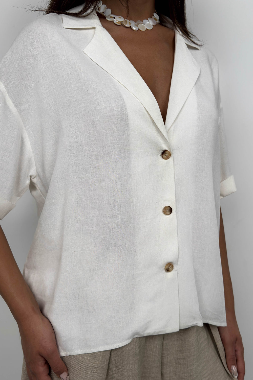 Blazer Collar White Linen Shirt
