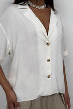 Blazer Collar White Linen Shirt