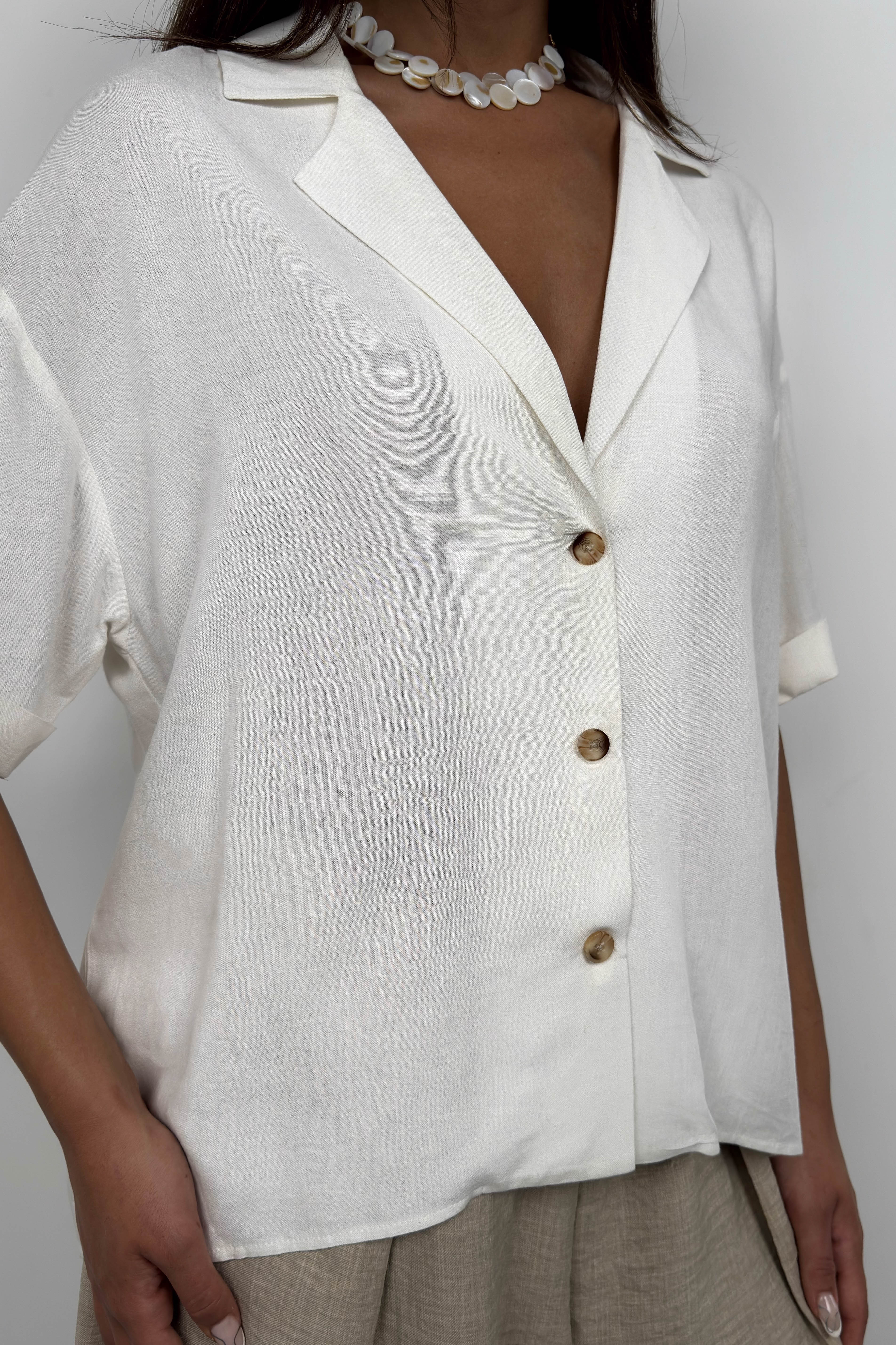 Blazer Collar White Linen Shirt