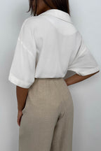 Blazer Collar White Linen Shirt