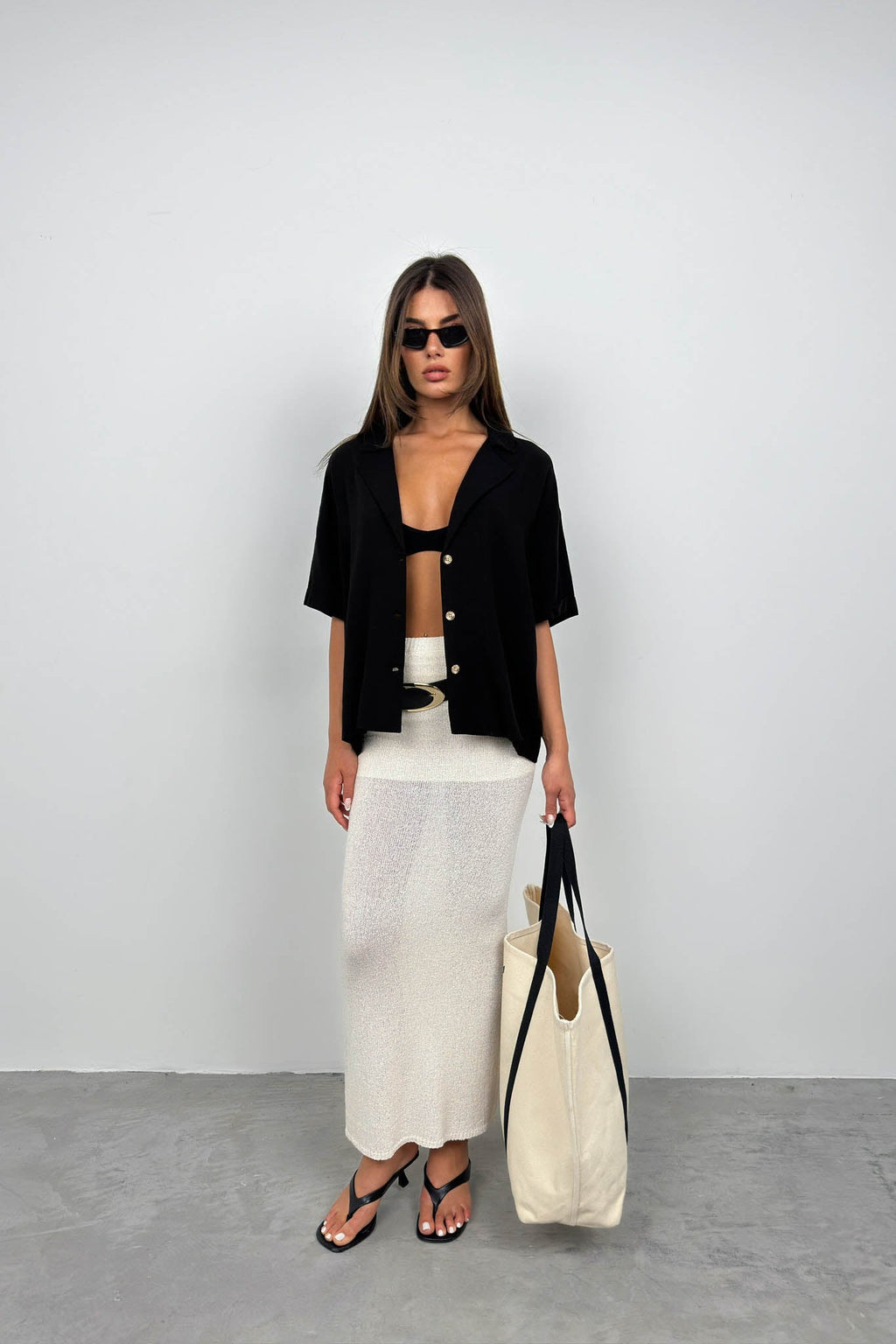 Blazer Collar Black Linen Shirt