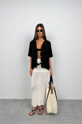 Blazer Collar Black Linen Shirt