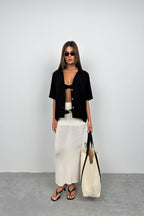 Blazer Collar Black Linen Shirt