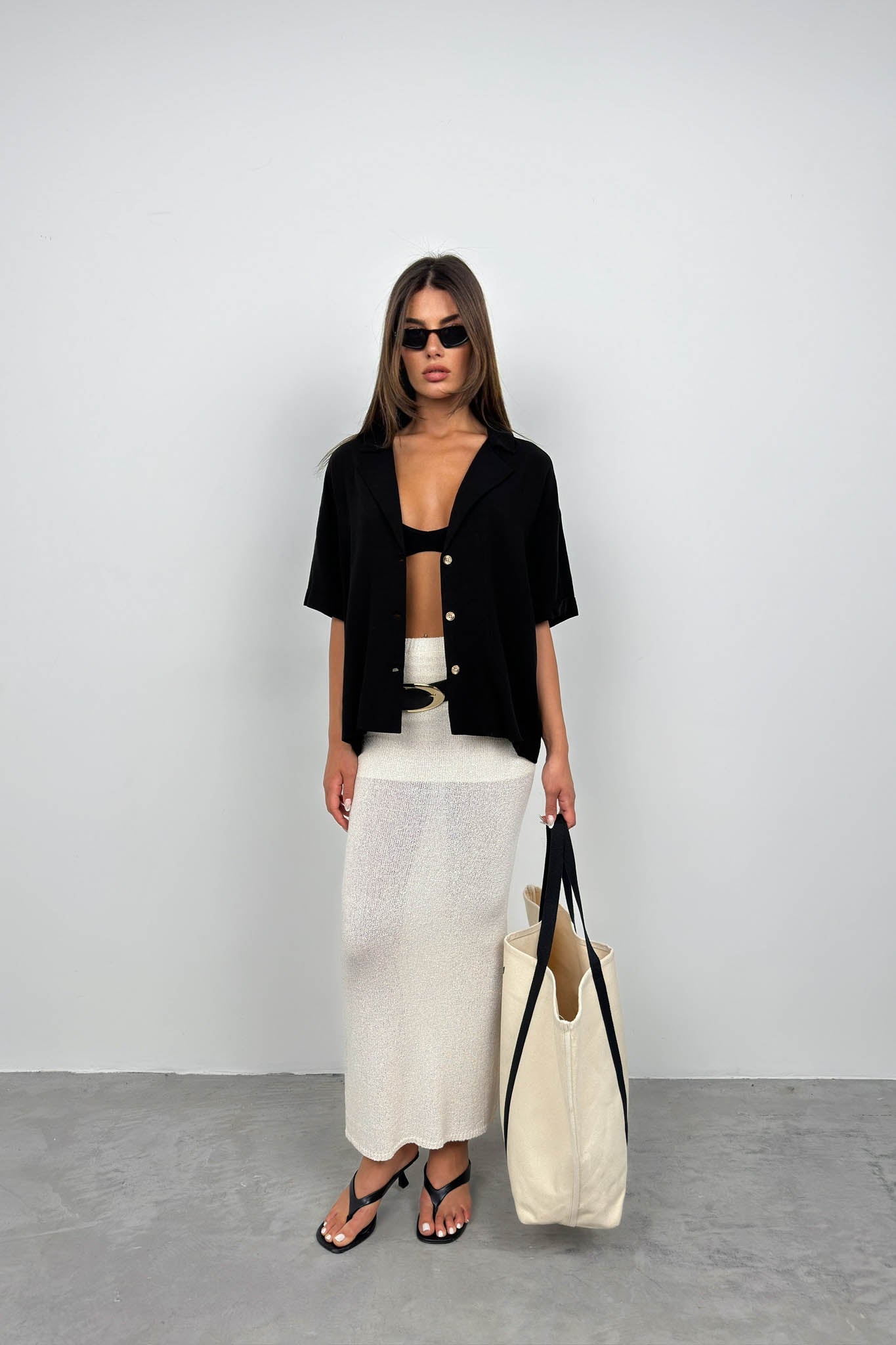 Blazer Collar Black Linen Shirt