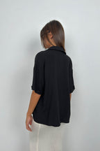 Blazer Collar Black Linen Shirt