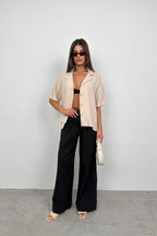 Jacket Collar Beige Linen Shirt
