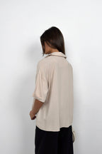 Jacket Collar Beige Linen Shirt