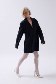 Jacket Collar Navy Blue Mini Dress