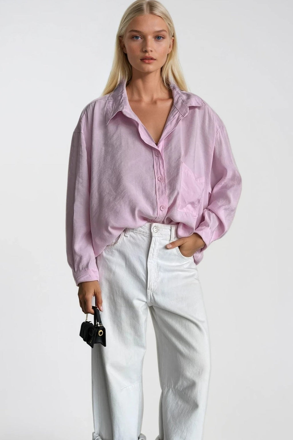 Cep Detay Basic Oversize Pink Shirt