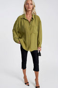 Cep Detay Basic Oversize Green Shirt