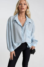 Cep Detay Basic Oversize Blue Shirt
