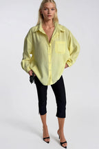 Cep Detay Basic Oversize Yellow Shirt
