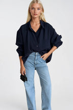 Cep Detay Basic Oversize Navy Shirt