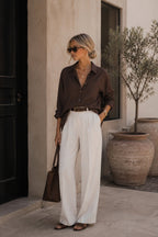 Basic Oversize Brown Shirt with Pocket Detail