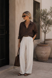 Pocket Detail Basic Oversized Brown Shirt
