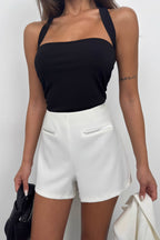 Pocket Detail White Mini Shorts