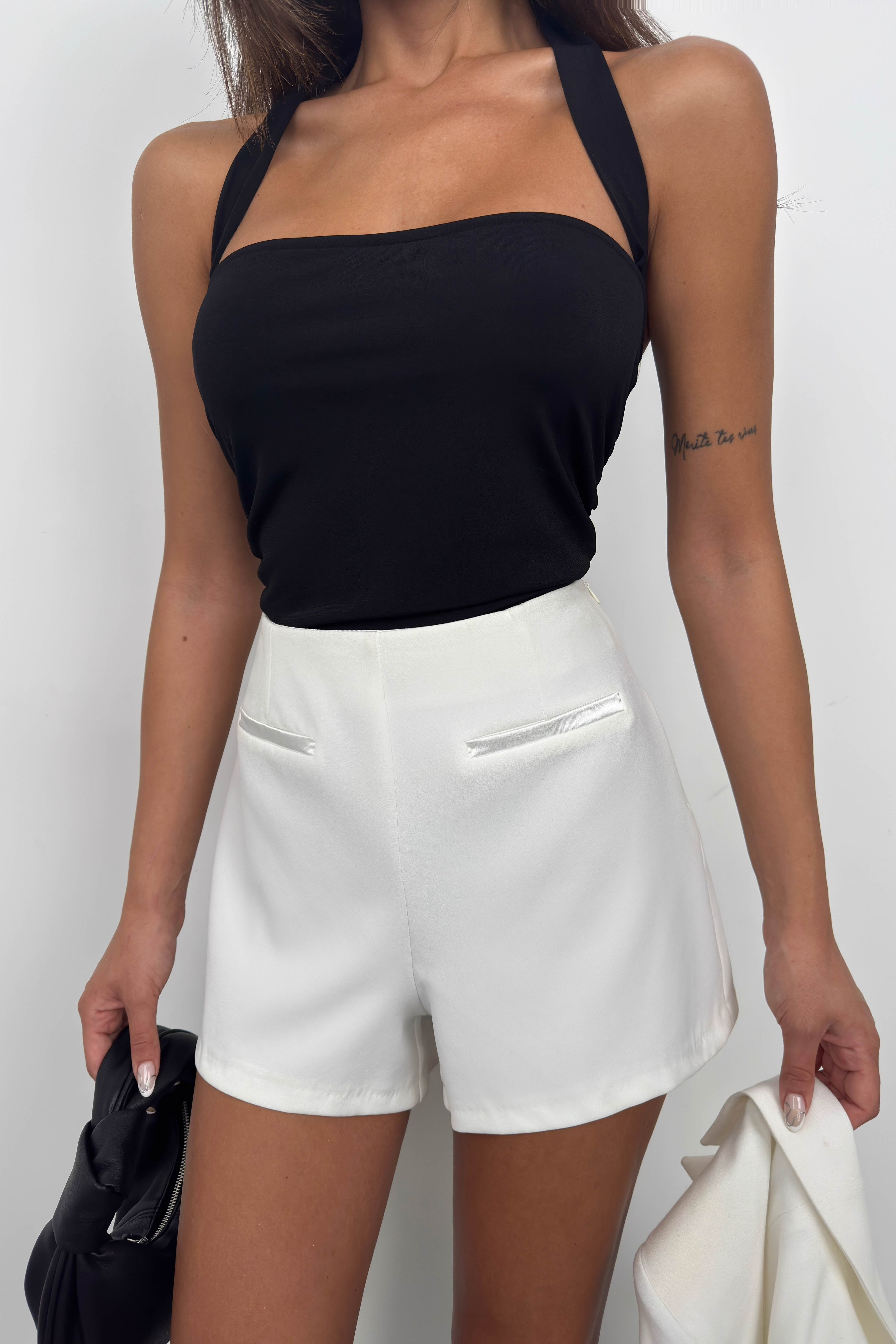 Pocket Detail White Mini Shorts