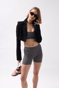 Pocket Detail Biker Gray Shorts