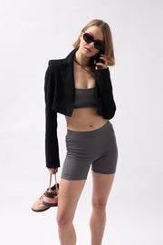 Pocket Detail Biker Gray Shorts