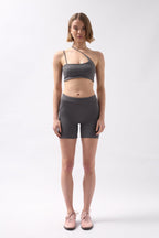Pocket Detail Biker Gray Shorts